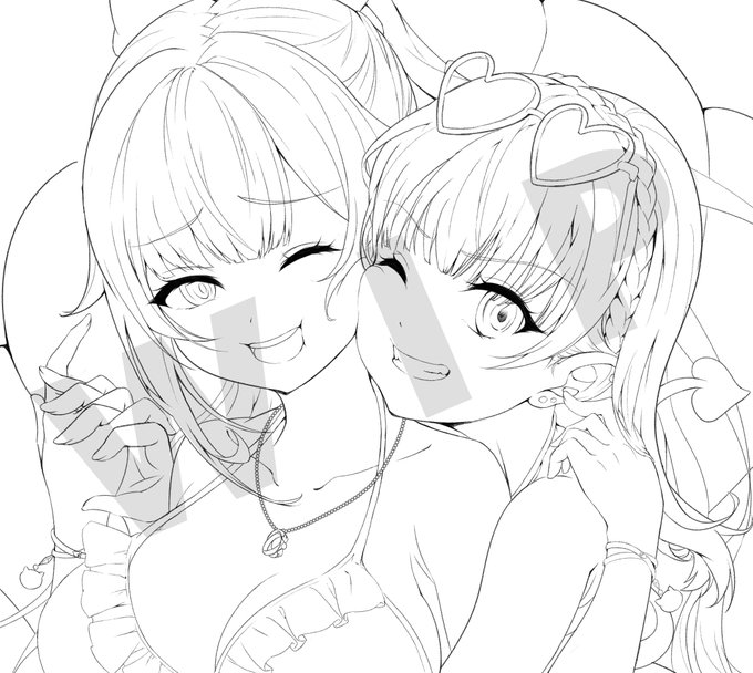 イチャイチャザヮザ、ラフから10日経って未だ線画です… #WIP