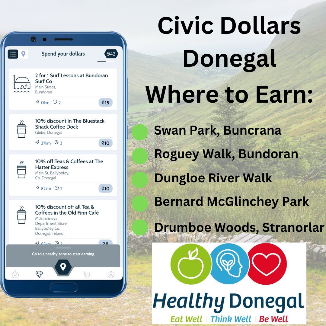 Enjoying the sunny weather in #Donegal?
If so why don't you download our app and earn Civic Dollars for spending time in these beautiful parks.
You can use your #CivicDollars for rewards from local businesses or you can donate them to local community groups and charities! #health
