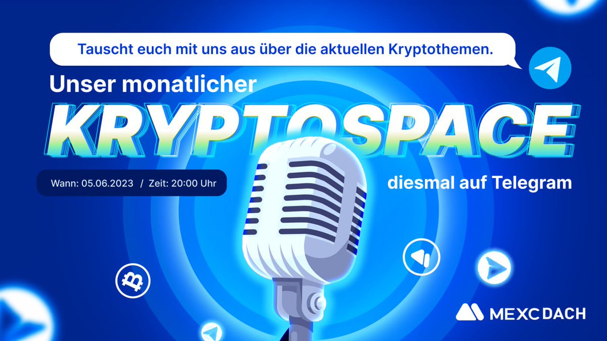 MEXC_DE's tweet photo. 📢Aufgepasst liebe Community:

Unser spannender und lehrreicher #Kryptospace ist zurück mit spannenden Gästen wie @EuleKrypto @Kryptogermanyyt @CryptoAvon2626 und vielen mehr.🔥

📆Wann: Montagabend 05.06.2023
⏰Zeit: 20:00 Uhr
📍Wo: https://t.co/cOiJTP7Vcb

Es erwarten Euch spannende Gespräche und viele News zum Thema Kryptowährungen, Projekte, Kursausichten uvm. Natürlich dürft ihr Euch über den Chat oder direkt via Voice aktiv beteiligen, ist aber kein Muss.🥰

Natürlich verlosen wir unter allen Zuhörern 10x4 MX-Token🤑 Was ein aktueller Wert von über 120$ hat💸

Also freut euch auf einen gemütlichen und spannenden Montagabend in unserer Community.❤️