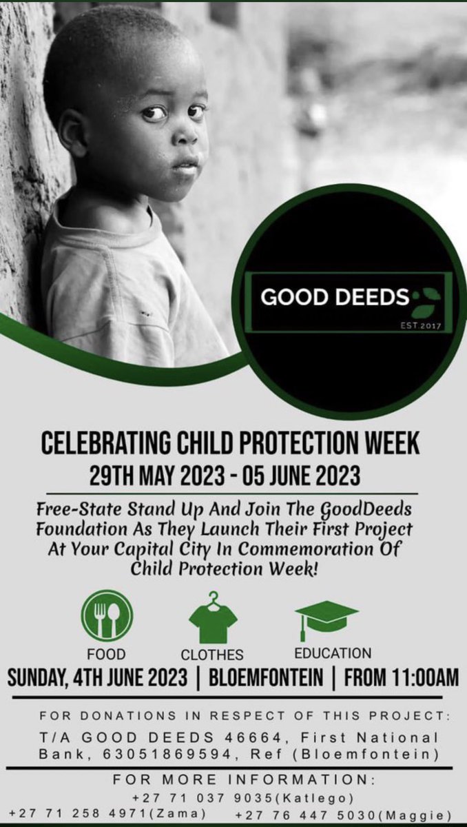 Celebrating child protection week in Bloemfontein today. GoodDeeds launching their first project. 

KHOSI TWALA ON YOUTUBE 
GOODDEEDS PROJECT 
#KhosiTwala