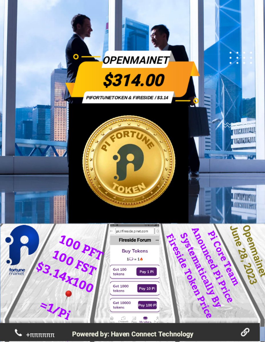 <a href="/PiCoreTeam/">Pi Network</a> has anounced the Pi price systematically through FIRESIDE chat.
PIFORTUNE TOKEN / $3.14
FIRESIDE Token / $3.14
$3.14×100= 1 Pi.
1Pi=$314. @Openmainet June 28,2023.
Any crusade apart from this, you are on your own.
<a href="/PiNewsMedia/">Pi News</a> <a href="/CryptoPi0neers/">Pioneer</a> <a href="/PiRevolutionX/">Pi Revolution π</a> <a href="/mstor168/">Pi Blockchain</a>