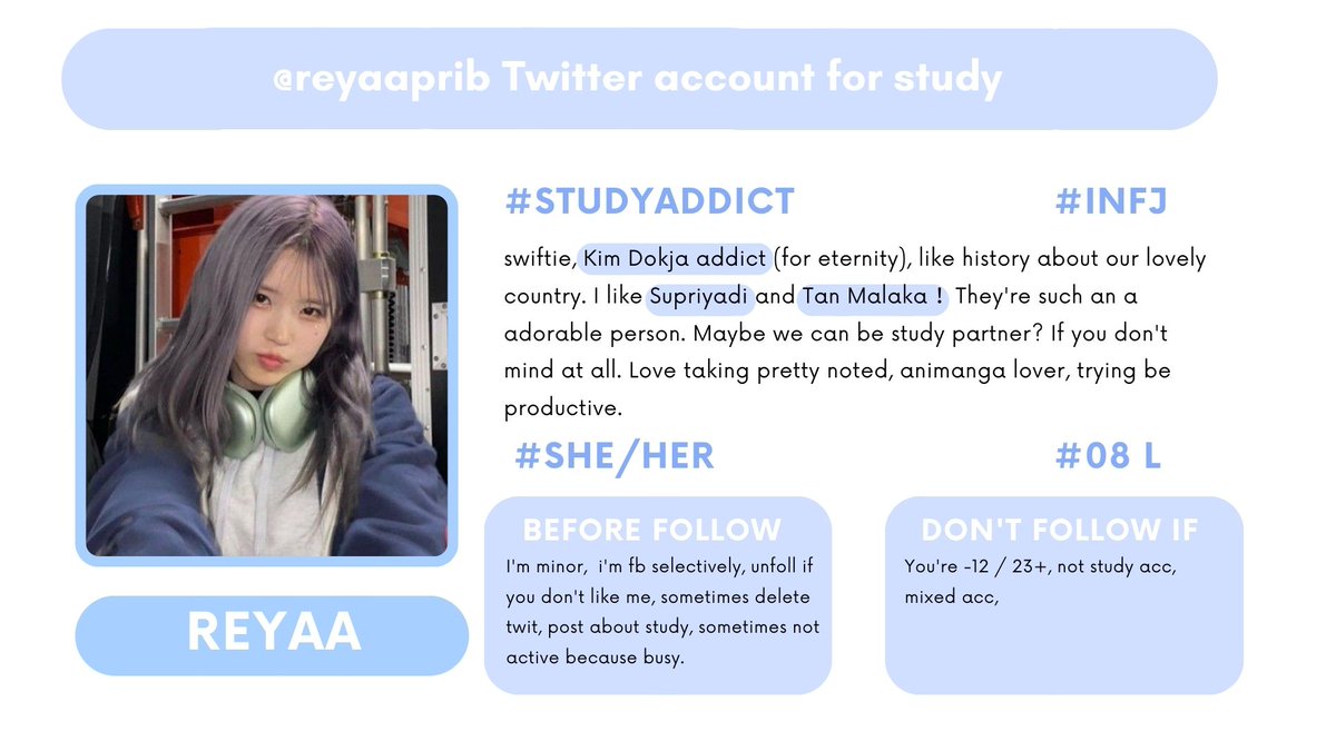 hallow everyone ! #studyacc i'm new here ! 

I'm looking for mutuals and study partner. If you interested, follow me and i'll fb you. But before you follow me, you need to read this.

Like and rt will be appreciate ✰ !
#studytwt #AMBISVERSE #ambistwt
