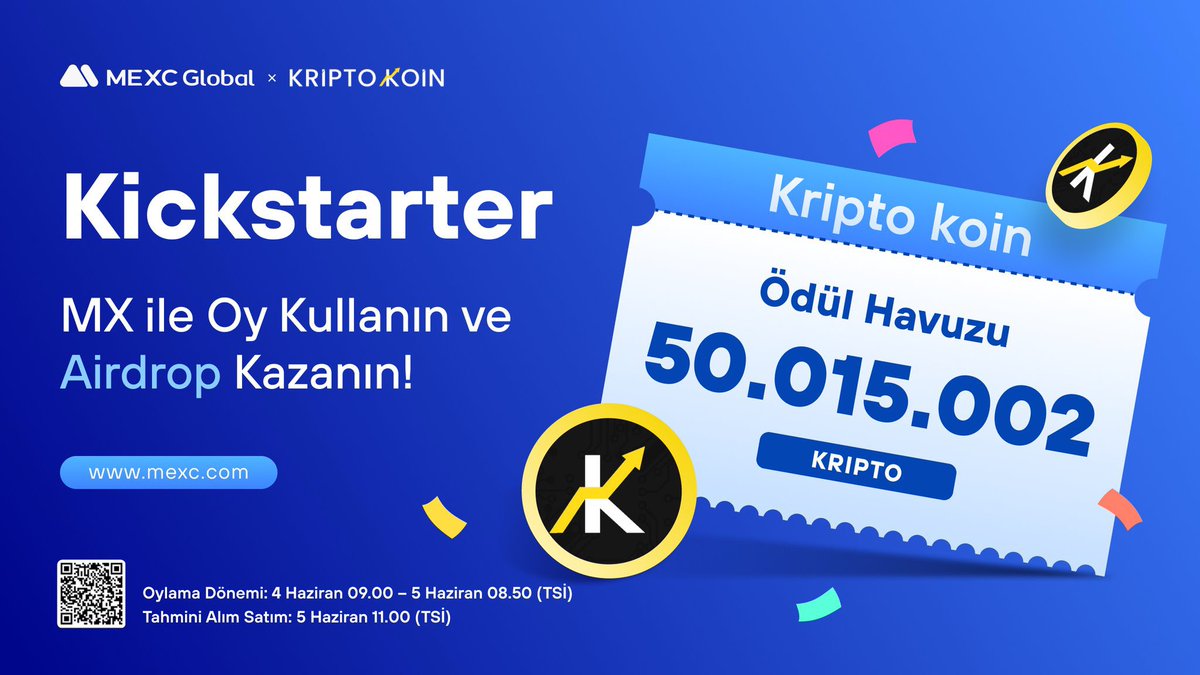 #KRIPTO <a href="/MEXC_Global/">MEXC Global</a> Borsasında 😎
🚀 #MEXC Kickstarter - 50.015.002 <a href="/kriptokoin/">Kriptokoin</a> $KRIPTO Airdrop Kazanmak için Oy Kullanın! 

🗳️ Oylama Tarihi: 4 Haziran 2023 09.00 - 5 Haziran 2023 08.50 
📌 Ayrıntılar: mexctr.info/KRIPTOKOIN

#MEXC  #BTC 
@sonerdemir77 <a href="/HuobiGlobal/">火币HTX</a> <a href="/bitcicomtr/">Sagopa Kajmer</a>