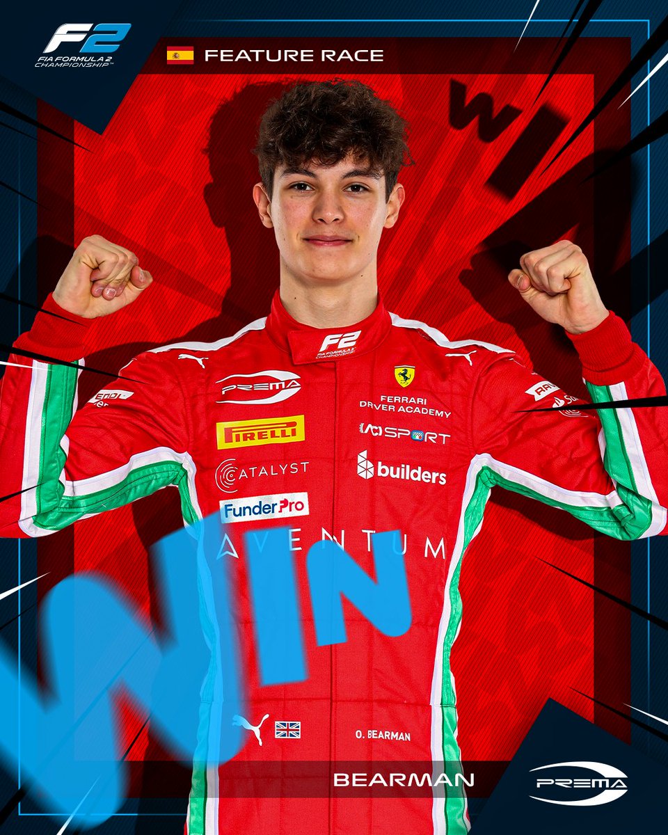 OLLIE BEARMAN WINSSSSS!!! 

@OllieBearman wins the feature race in Barcelona! Leading from pole to chequered flag 🤩✨

#SpanishGP #F2