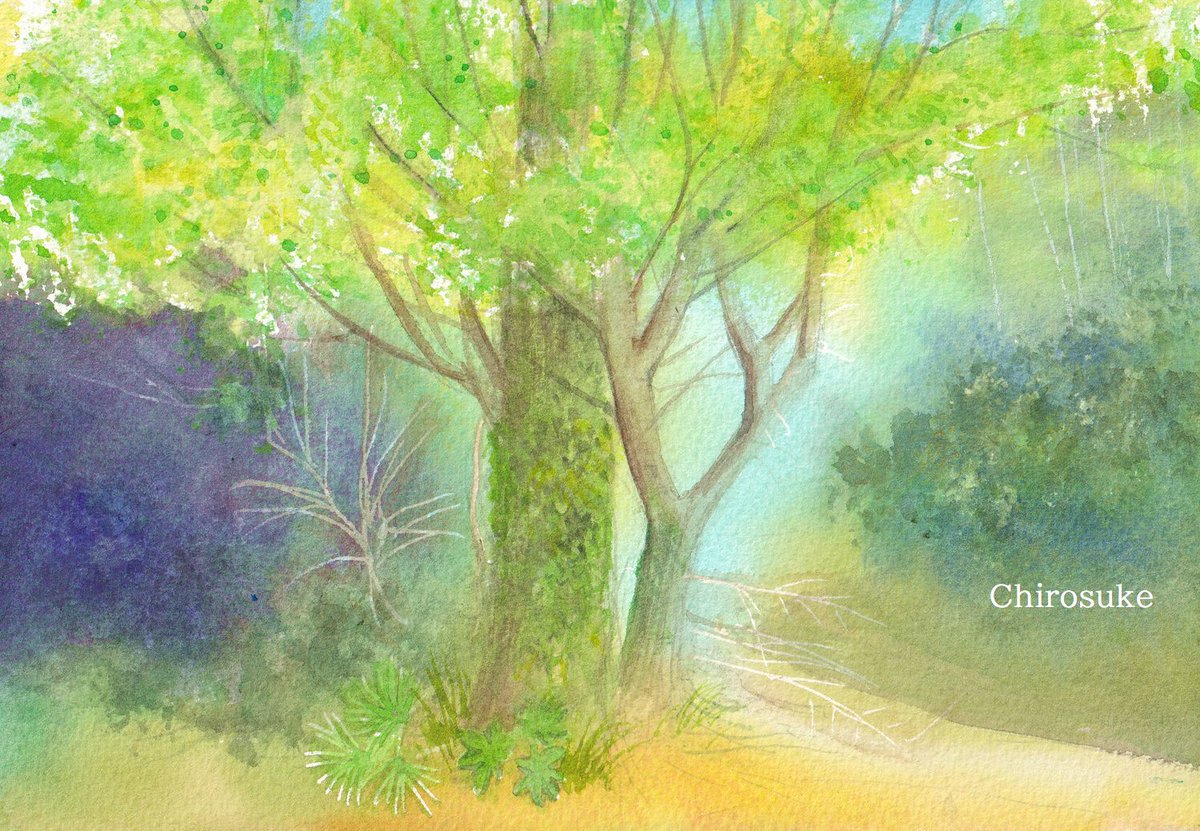 no humans tree scenery traditional media outdoors nature grass  illustration images