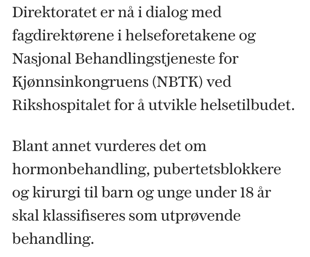 CJentoft's tweet photo. Skandaløst!

Helt uten å høre med transfolk, eller internasjonale behandlingsstandarder lar nå helsetoppene seg presse til å innskrenke og ødelegge behandlingstilbudet til transpersoner. 

Å omdefinere behandlingen som utprøvende/eksperimentell er i strid med faglig grunnlag, https://t.co/NTUJHVP6XD