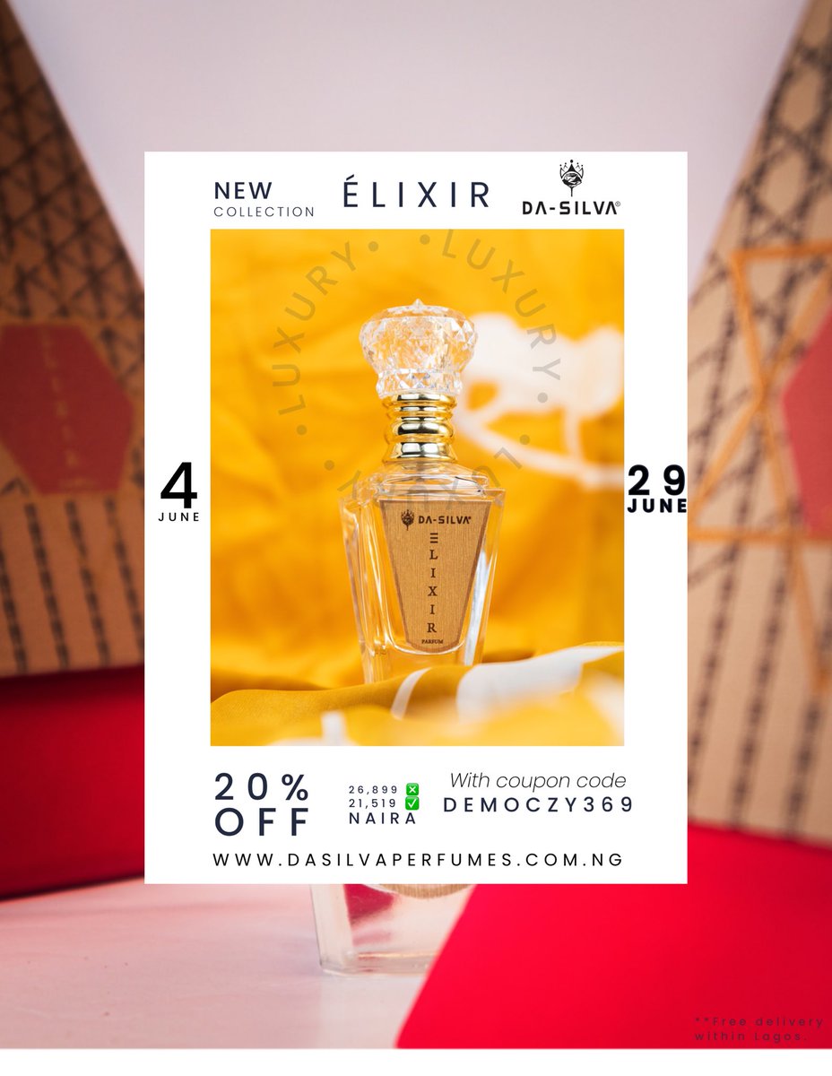 dasilvaperfumes's tweet photo. 20% OFF SALES THIS JUNE with promo code DEMOCZY369. 

Visit  https://t.co/mwTy4ipWJq 

or send a message on WhatsApp via +234 701 037 2639.

**Free delivery within Lagos. 

#perfume #perfumes #fragrance #fragrances #scent Snapchat Not in Nigeria Zino Shalom https://t.co/O3kOdtEDyZ