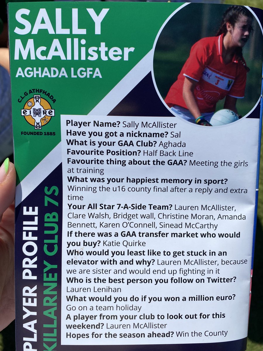 Our very own Sally McAllister staring in the match programme for todays Killarney 7s!