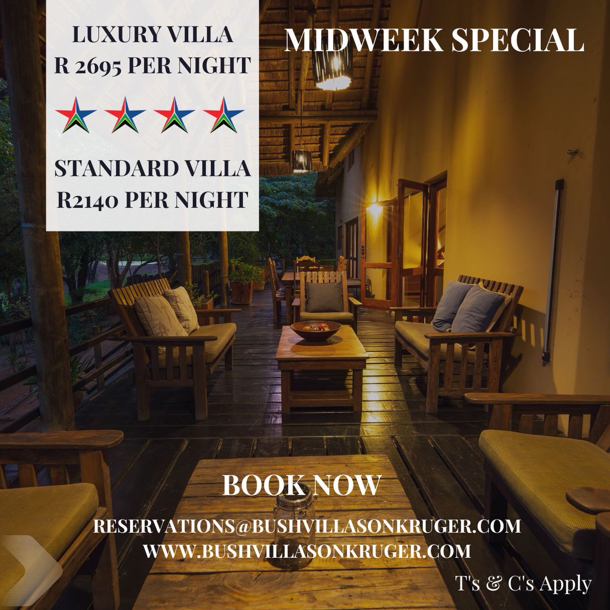 In need of some mid-week downtime? We've got you covered with our midweek special! 
Contact us now on reservations@bushvillasonkruger.com to book your #escape in style!
#bushvillasonkruger #travel #safari #krugernationalpark #travelling #vacation #luxurytravel #holidaydestination