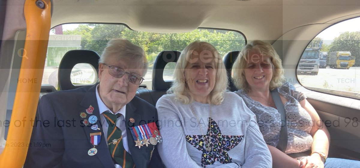 Our volunteer drivers are heading to Portsmouth for the ferry to take a group of veterans to Normandy for the D Day commemorations. Here is WWII veteran Roy Smith with his daughters in Micky's cab.