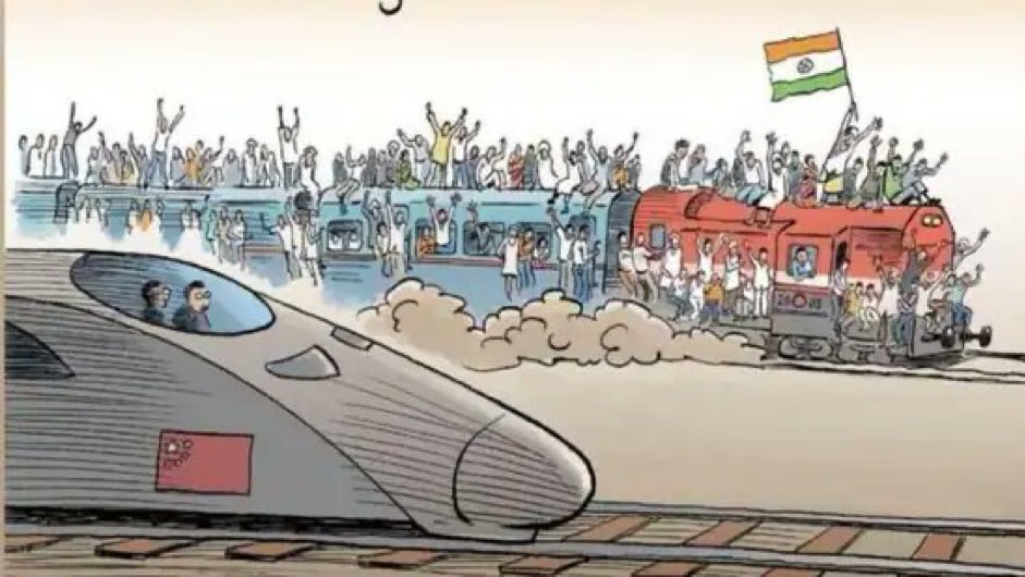 Yesterday had received some request from media to comment on how Indian railways system has failed to modernize itself & adopting to needed safety standards compared to China. Decided not to comment on that. High time for India to think dispassionately about this German cartoon!