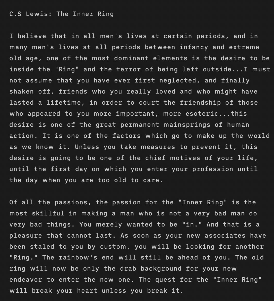 Joshua kushner on twitter c s lewis the inner ring 
