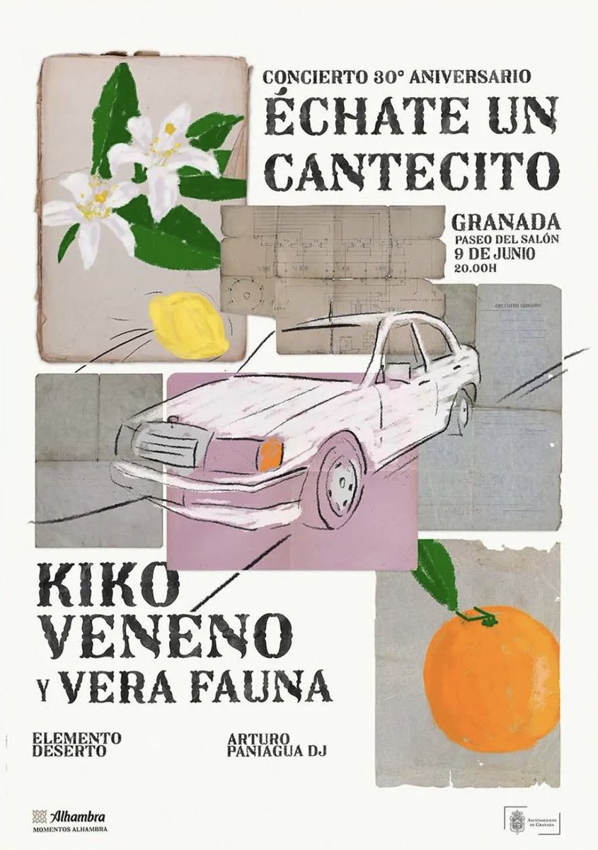 ¡ Granada! Os recordamos la nueva fecha del concierto: este viernes 09 de junio #cantecito30años @KikoVeneno & @VeraFauna 
#distritosonoro #momentosalhambra