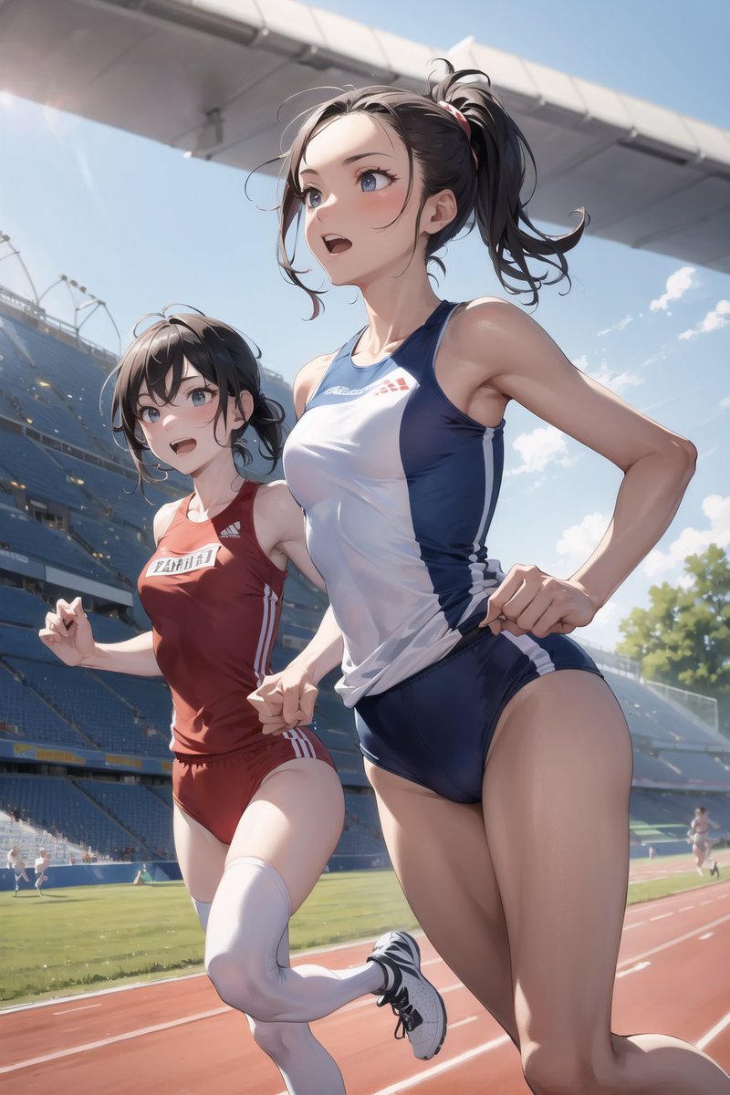 Buti202303's tweet image. bingでやってみました👍

ある程度具体的に書けば思ったものに近いものが出てくる！すげー😆

（#2pr ２人の女性が陸上のユニフォームでランニングをしているのを疾走感をつけて表現して）
#AIイラスト #AIart