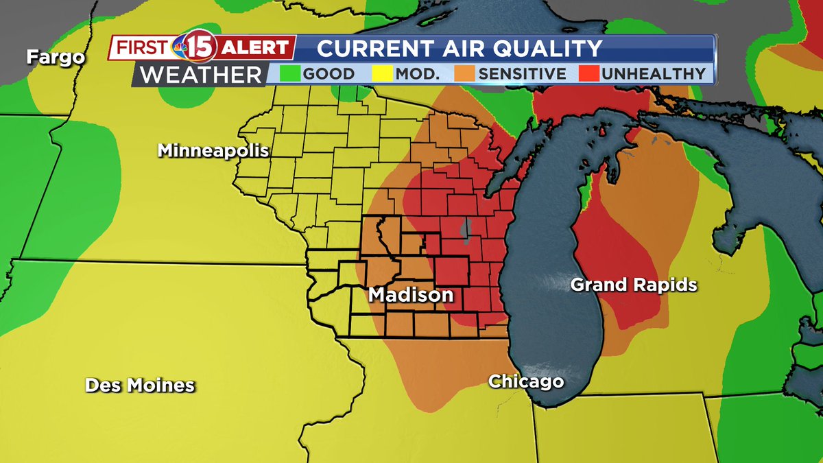 AIR QUALITY: Wildfire smoke is causing air quality to be unhealthy in our eastern counties, and unhealthy for sensitive groups through the central part of the state.
#wiwx