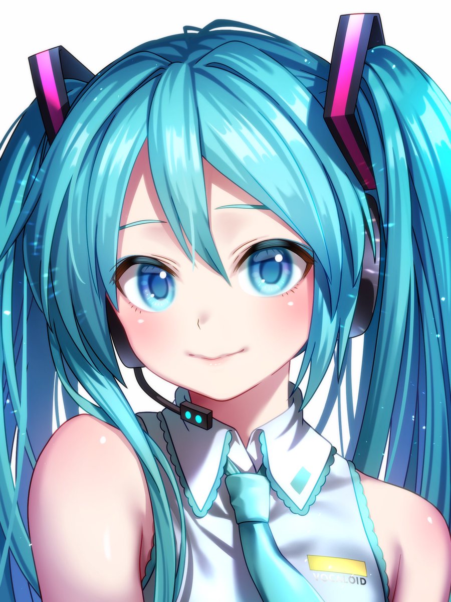 hatsune miku 1girl solo long hair twintails necktie headset smile  illustration images