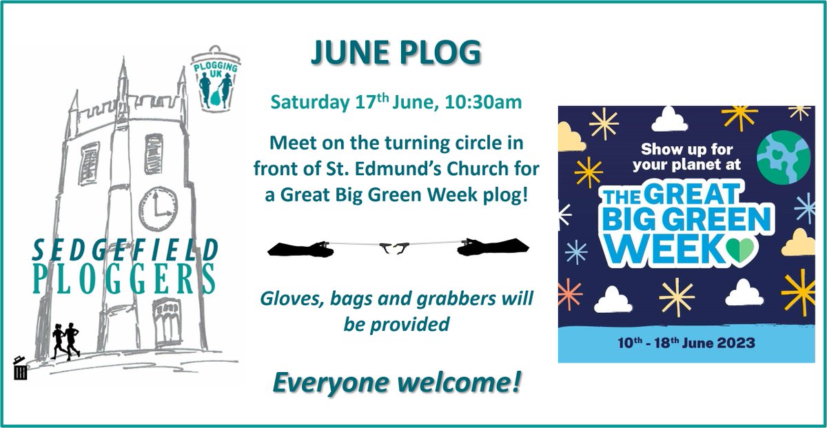 After a short break, it's time to resume our #plogging adventures and getting together during the 'Great Big Green Week' feels very appropriate! As ever, everyone is welcome! #plog #ploggers #keepbritaintidy #lovewhereyoulive #sedgefield #countydurham #greatbiggreenweek