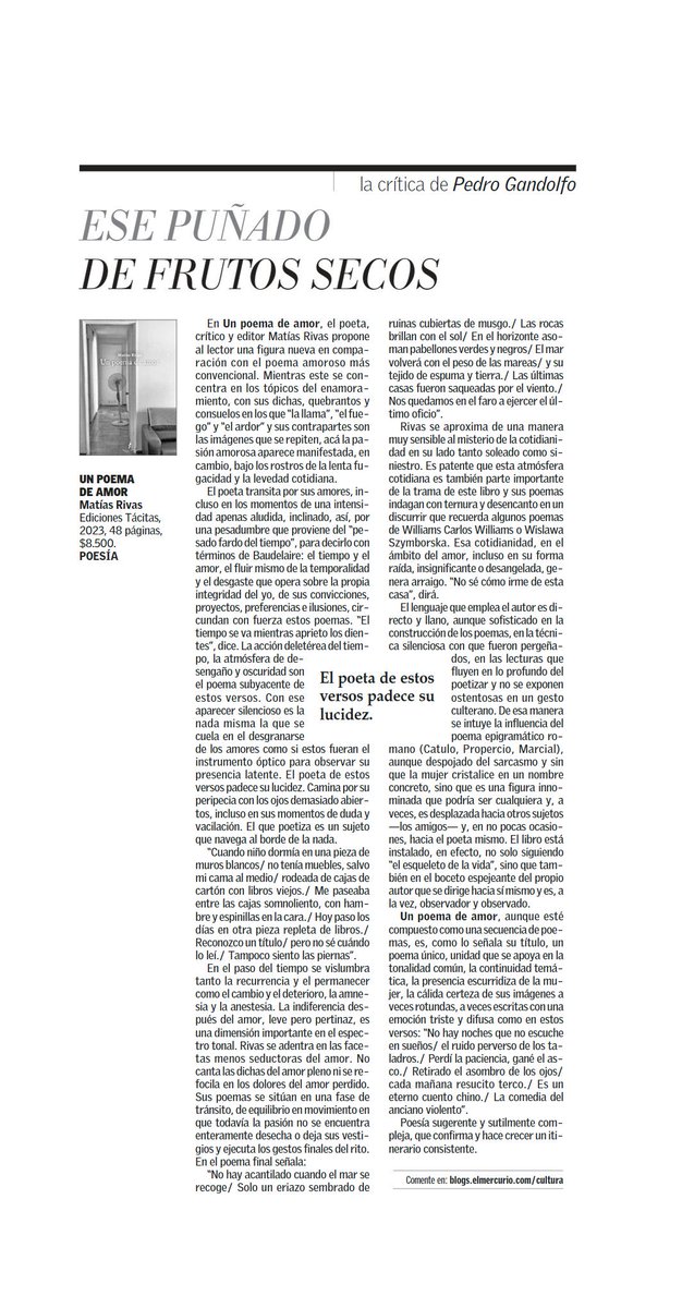 La poesía contundente de Matías Rivás