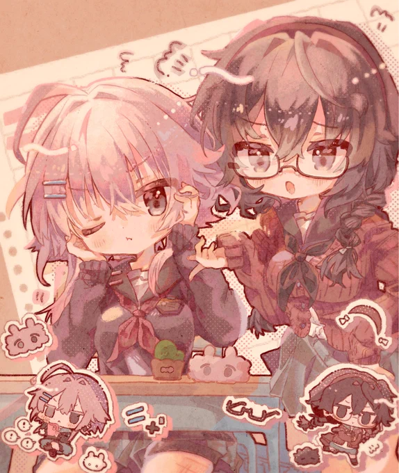 不良ちゃんと生徒会の子の2人を描かせていただきました!百合の気配を感じる...!! skebリクエストありがとうございました～!!!