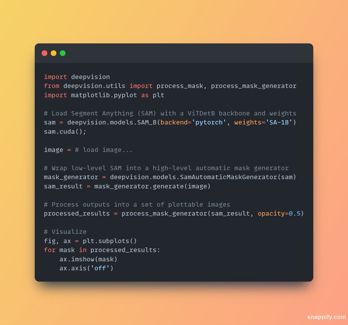 LandupDavid's tweet image. 🚀 #DeepVision has been upgraded with `SAMAutoMaskGenerator`, `PromptableSAM`, and vanilla `SAM` with SA-1B weights 🎉

Only supports @PyTorch end-to-end now, but many components have equal @TensorFlow implementations. Let&apos;s take a look at how @Meta&apos;s #SegmentAnything is built!