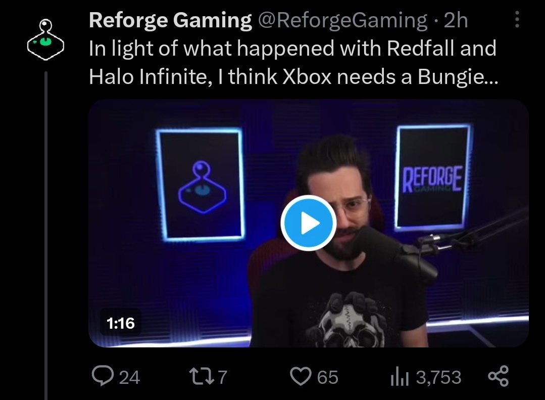 -Reforge Gaming believes that Xbox needs a studio to do what Bungie is doing for PlayStation.

- Yet Reforge Gaming does not support the Activision Blizzard acquisition.

Is he not aware that Activision/Blizzard can be to Xbox what Bungie is to PlayStation? 🤡🤡