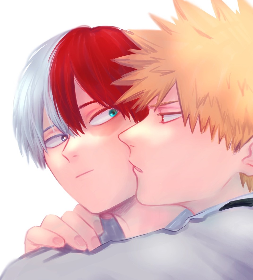 bakugou katsuki ,todoroki shouto male focus multiple boys red hair 2boys scar on face burn scar scar  illustration images