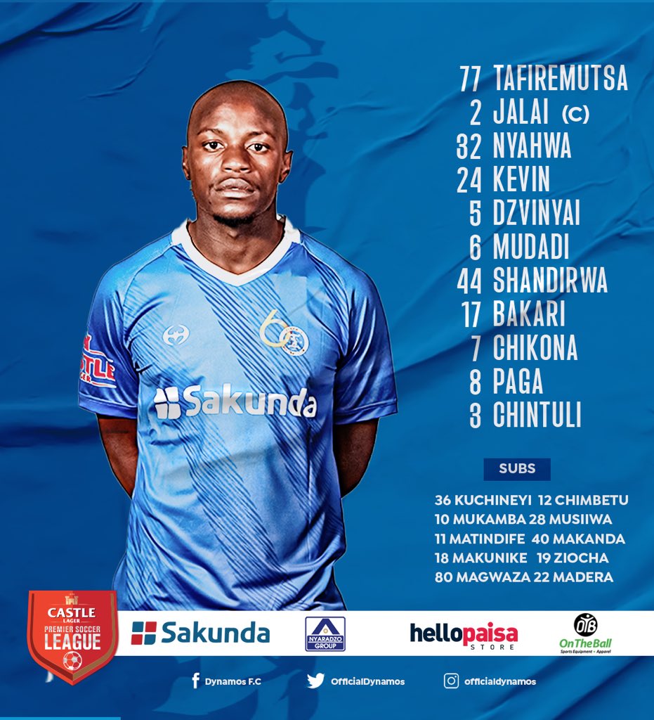 Here’s the matchday 12 squad. Four changes from last week’s team, Shadreck Nyahwa, Jayden Bakari, Elton Chikona and Prince Tafiremutsa starts.
#GlamourBoys #DembareAt60
