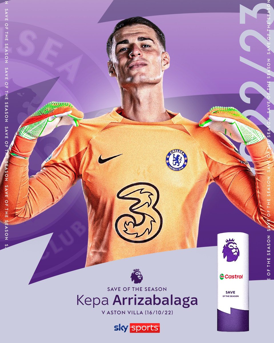 SkySportsPL's tweet photo. BREAKING: Kepa Arrizabalaga is awarded the Premier League's Castrol Save of the Season for his stops to deny Aston Villa in October! 🧤🏆 https://t.co/Fiq143eOu3