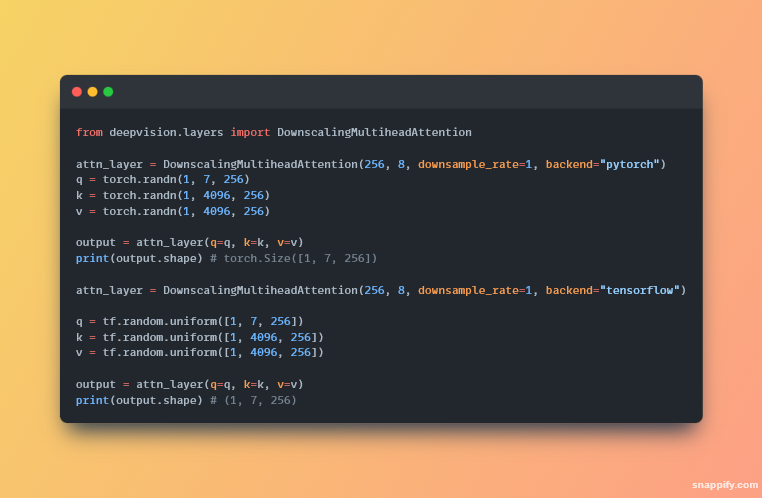 LandupDavid's tweet photo. @PyTorch @TensorFlow @Meta You can use `DownscalingMultiheadAttention` as a #DeepVision layer as both PyTorch and TensorFlow layers: https://t.co/NXmEROQx7s