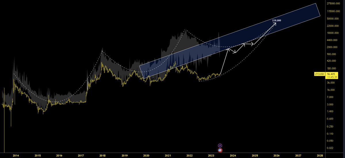 A rising network value channel compared to Bitcoin is what you dream about in an asset. 

$30k Litecoin seems far-fetched, but it's within reach.