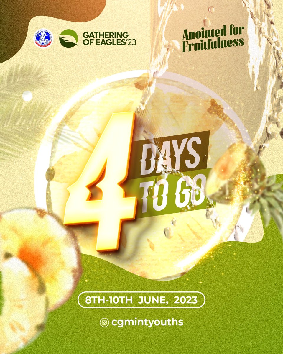 cgmintyouths's tweet photo. FOUR DAYS TO GOE'23 π₯
The eagles are gathering...
Get ready for ANOINTING FOR FRUITFULNESS
#GOE23 #CGMInt #Lagos #Camp #June #OpenHeaven https://t.co/7ICqZ7gO3P