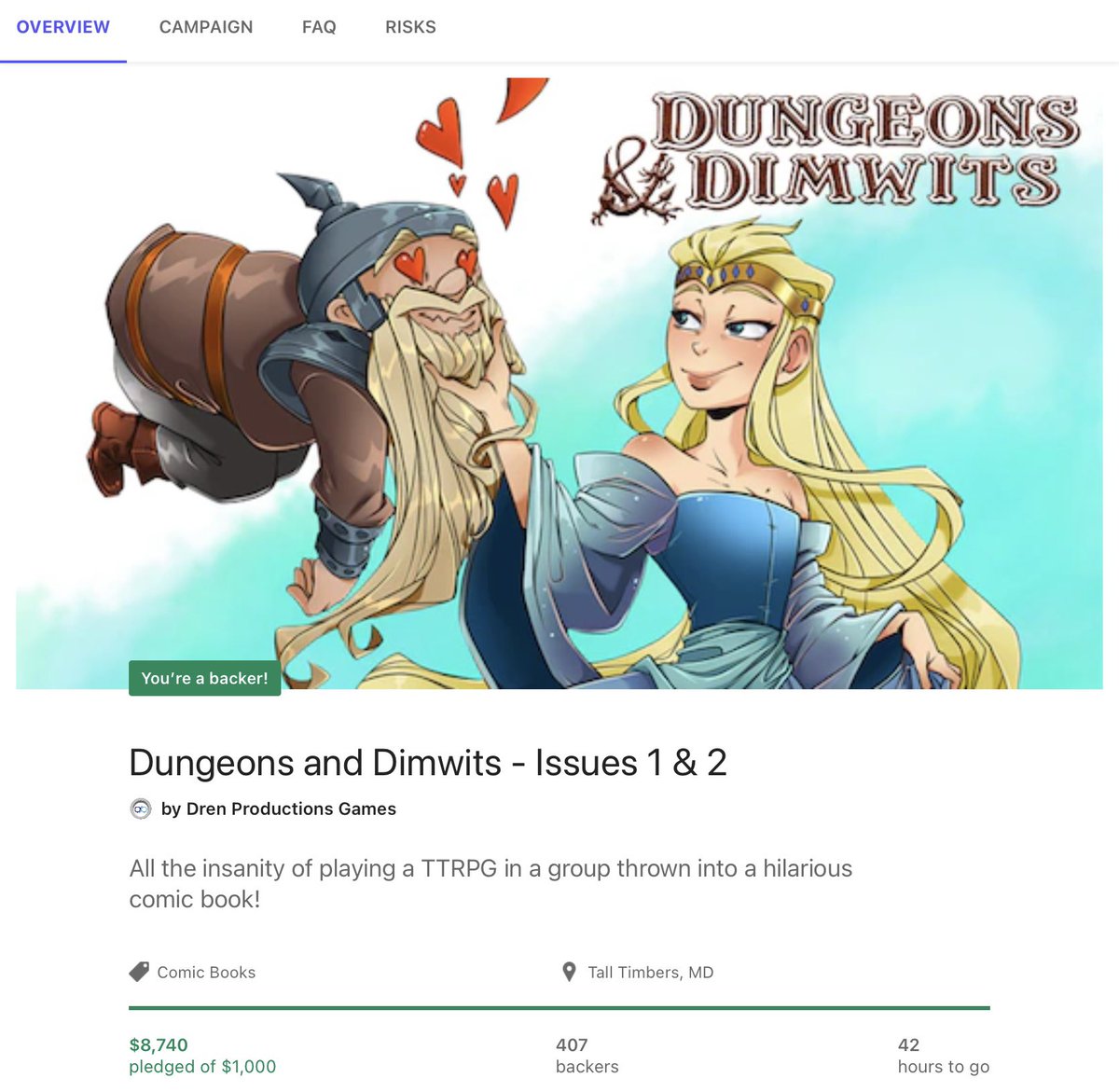 Only a few hours to go! I have the honor of creating one of the alternate covers. Check it out on #Kickstarter. #dungeonsanddimwits 
By @drenproductions
#indiecomics #comicbooks #comics
kickstarter.com/projects/drenp…