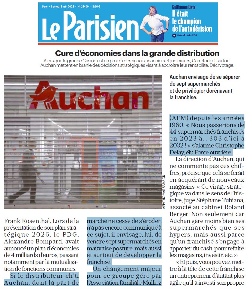 🚨‼️ La honte du journalisme : @leparisien_78 annonce dans un titre qu'un #Auchan ferme aux Mureaux car il subirait la concurrence d'un magasin halal, un titre comme les aime l'extrême droite pour valider la théorie complotiste du grand remplacement !

Sauf qu'en creusant, on…