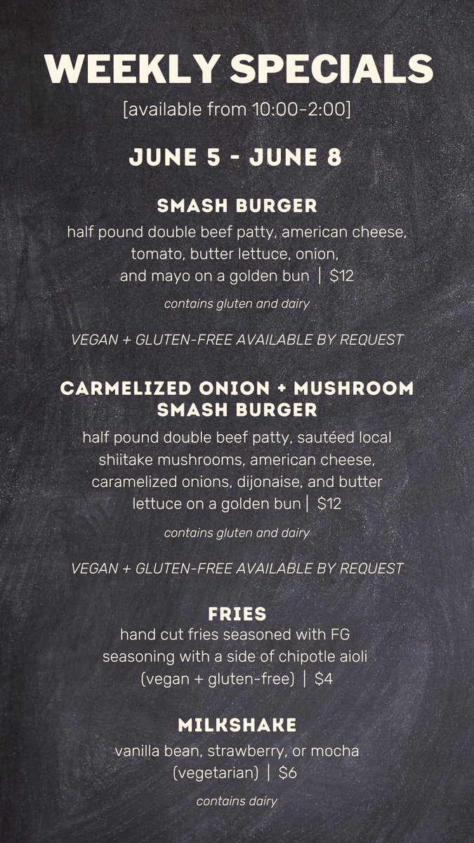 Fresh Gatherings Cafe + Farm (@freshgatherings) on Twitter photo Weekly burger specials, fries, AND milkshakes? We got you. Come see us Monday-Thursday 8:00-2:00 at our Allied Health Building location. Come through.
<a href="/slunutrition/">SLU Nutrition & Dietetics</a> <a href="/sludchs/">SLU Doisy College of Health Sciences</a> <a href="/SLU_Official/">Saint Louis University</a> <a href="/slusom/">SLU Medicine</a> <a href="/SLUHospital/">SLU Hospital</a> Weekly burger specials, fries, AND milkshakes? We got you. Come see us Monday-Thursday 8:00-2:00 at our Allied Health Building location. Come through.
<a href="/slunutrition/">SLU Nutrition & Dietetics</a> <a href="/sludchs/">SLU Doisy College of Health Sciences</a> <a href="/SLU_Official/">Saint Louis University</a> <a href="/slusom/">SLU Medicine</a> <a href="/SLUHospital/">SLU Hospital</a>