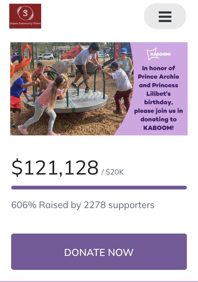 JoDivaRunner's tweet photo. Itโs still growing! Weโve smashed $121K!
Thanks to all whoโve supported and are supporting!
#PrincessLilibet2
#PrinceArchie4
#KABOOM
#SussexSquad
https://t.co/qisSiiaxq3 https://t.co/GY4GNJ6WKD
