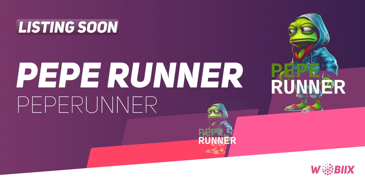 PEPE RUNNER Primary Listing on Wobiix

@peperunner

Following trading pair will be available: PEPERUNNER/USDT. Please note the available dates for different functions below:
 • Deposit: 6/04/2023 21:00 (UTC)
 • Trading: 7/04/2023 21:00 (UTC)
 • Withdraw: 7/04/2023 21:00 (UTC)