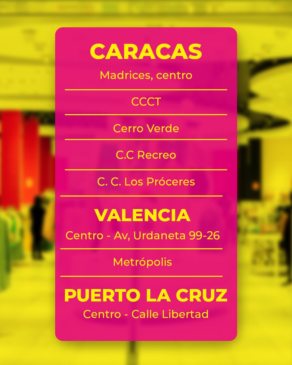 ATENCIÓN #GINALOVERS 🚨

La Temporada Amarilla es en todas nuestras tiendas a escala nacional 📍.

¡Desliza y conoce cuál es la sede  más cercana a ti!

¿Te esperamos? Déjanos un like si la respuesta es SÍ 💛.

#TiendasGina #TemporadaAmarilla #TAG #Rebajas #Moda #Hogar #Niños