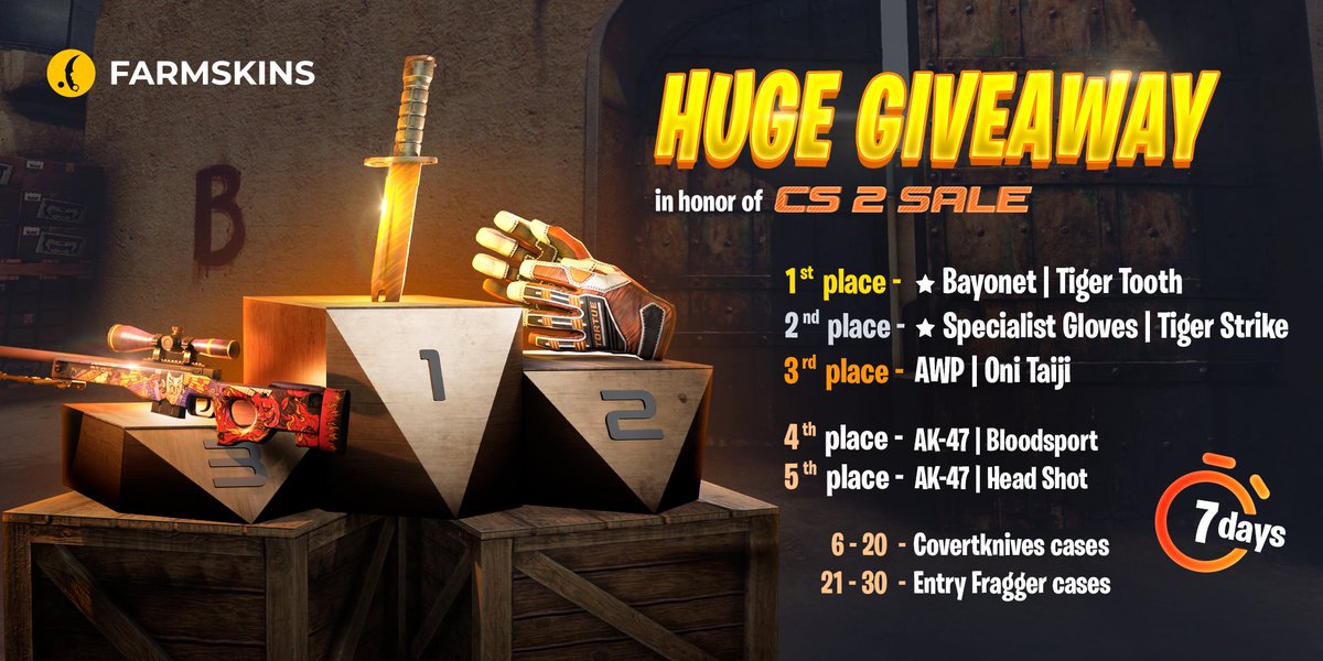 HUGE GIVEAWAY in honor of our CS2 Case Sale! 🎉 Don’t miss the opportunity to win hot skins for FREE! Many prizes! 🔥 How to join? 👇 📌Follow us 📌Tag 2 friends 📌Like & RT The winners will be chosen in 7d! ⏰ #csgo #csgogiveaway #csgofree #freeskins #csgoskins #giveaway