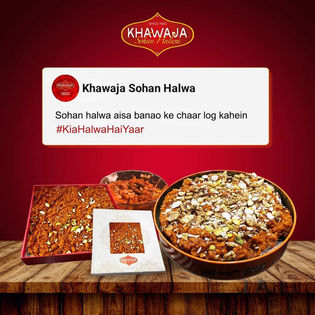 khawajasweets's tweet photo. Sohan halwa aisa banao ke chaar log kahain "KIA HALWA HAI YAAR"

Order now ✅

No. 1 Sohan Halwa in Pakistan
For Orders please visit https://t.co/DgWxBUyV3H
Call:  +92 308 0000755
Whatsapp: +92 308 0000755
#jhangkisoghat #No1SohanHalwa #khawajaSweets #KhawajaSohanHalwan #pakistan https://t.co/YiTJfWJ6Xl