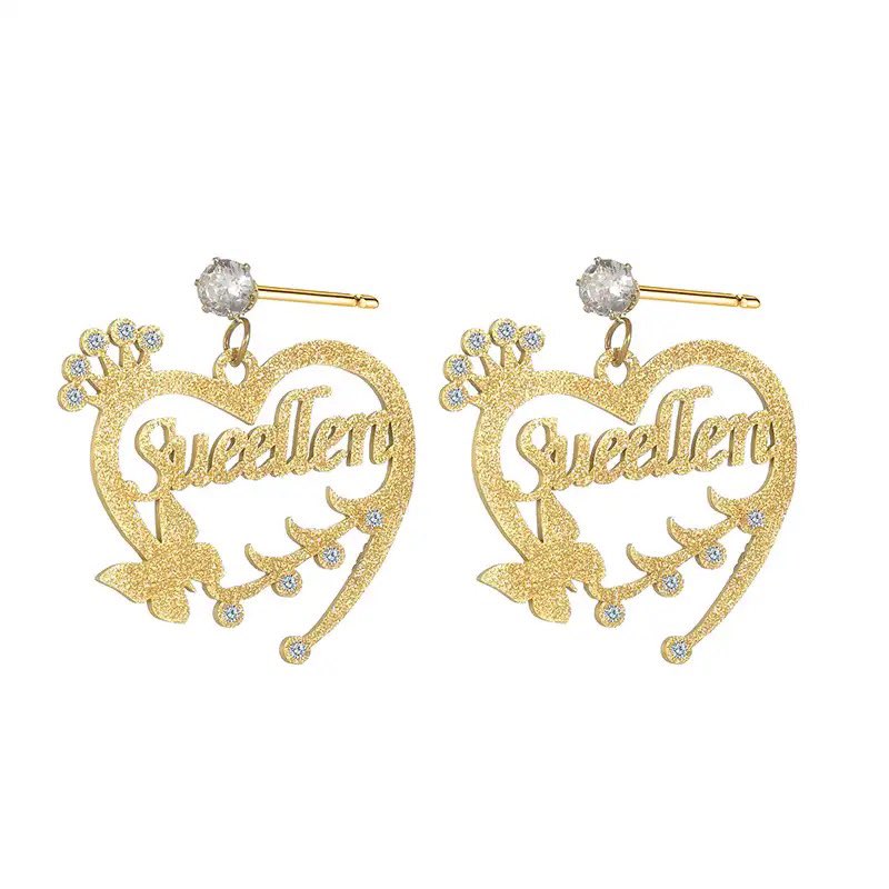 Category ~  Owambe /  Photo Shoot  Special ✨

What occasion will you rock this customized earrings for ?

  Customized  Frosted  Heart  Nameplate  With  Cubic  Zirconia  Earrings ✨✨💛

    Price  ::  N 21,000.

Available  in  Gold , rose gold , & silver .

Please retweet 🙏🏽