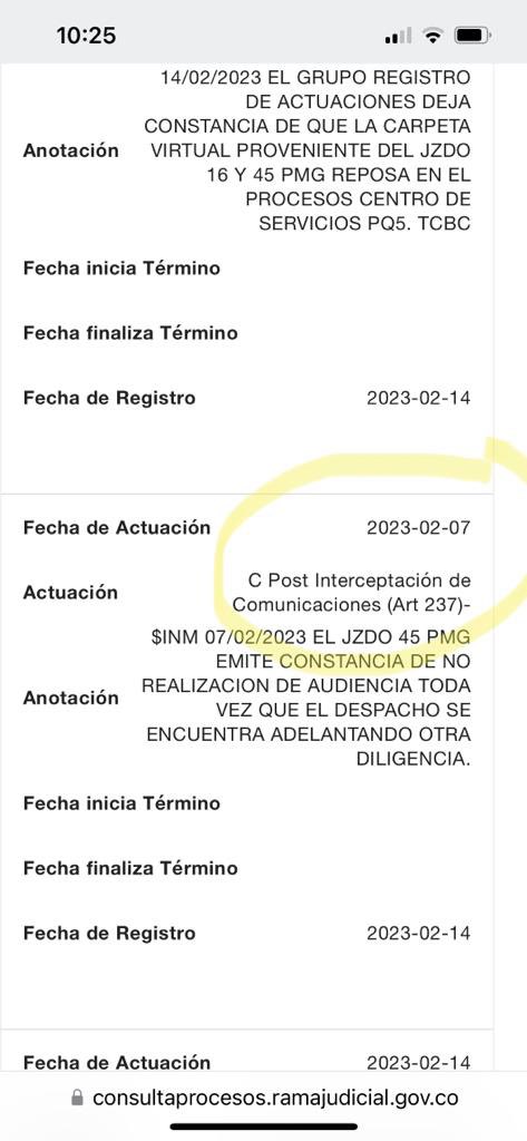 Están de moda las chuzadas, el fiscal 53 Egohon Briñez, (a quien denuncie) me interceptó ilegalmente, sin tener motivos fundados para hacerlo, ayudado por un imputado mío dentro carrusel, quien denuncia mentiras a ver si me quitan el caso. La fiscalía en favor de los imputados.