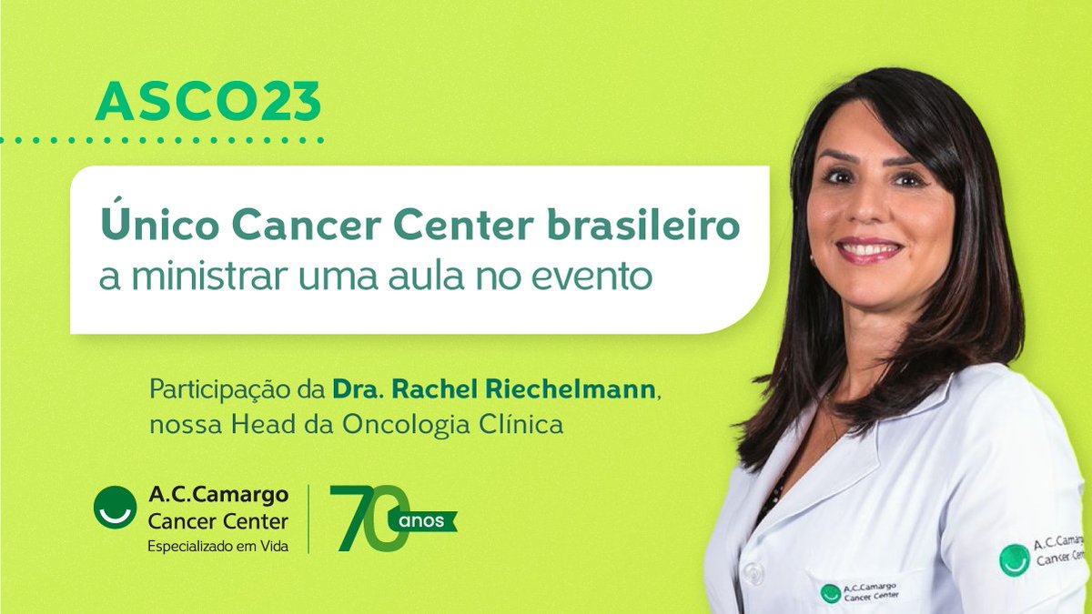 Representados pela Dra. Rachel Riechelmann, Head da Oncologia Clínica e do Centro de Referência em Tumores Colorretais, estamos na ASCO Annual Meeting 2023, o mais importante encontro sobre Oncologia do mundo, sendo o único Cancer Center brasileiro a ministrar uma aula no evento.