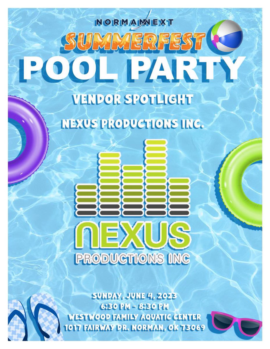 Norman NEXT (@normannext) on Twitter photo Big shout out to <a href="/normanokdj/">NexusProductionsInc.</a> for providing our summer tunes at this year’s #NormanNEXT #SummerFest #PoolParty! 😎🎵🕺🏿
Tag the person you think will have the best summer moves! 👀 Big shout out to <a href="/normanokdj/">NexusProductionsInc.</a> for providing our summer tunes at this year’s #NormanNEXT #SummerFest #PoolParty! 😎🎵🕺🏿
Tag the person you think will have the best summer moves! 👀