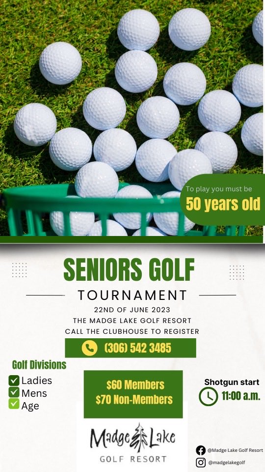 Come check our our exceptional conditions and play in our Senior Open on June 22nd. 50+ for men and women, age categories as well. Call the clubhouse to register - 306-542-3485.