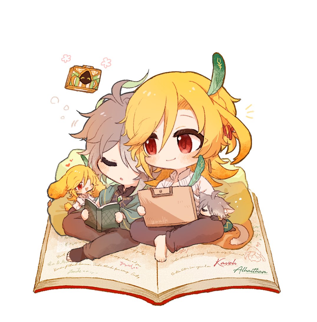 red eyes book multiple boys blonde hair animal ears rabbit ears tail  illustration images