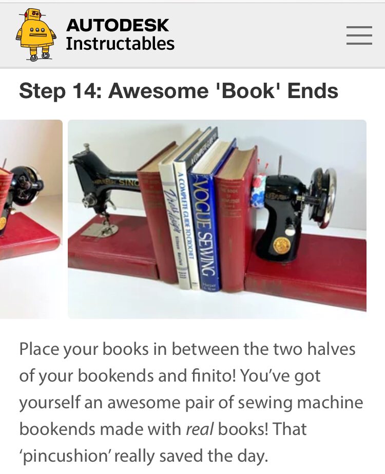 dailySTEM Chris Woods (@dailystem) on Twitter photo What a clever idea to turn an old sewing machine into bookends… makes me wonder what else would make good bookends
Check the instructions on <a href="/instructables/">instructables</a> —>instructables.com/How-to-Turn-an… What a clever idea to turn an old sewing machine into bookends… makes me wonder what else would make good bookends
Check the instructions on <a href="/instructables/">instructables</a> —>instructables.com/How-to-Turn-an…