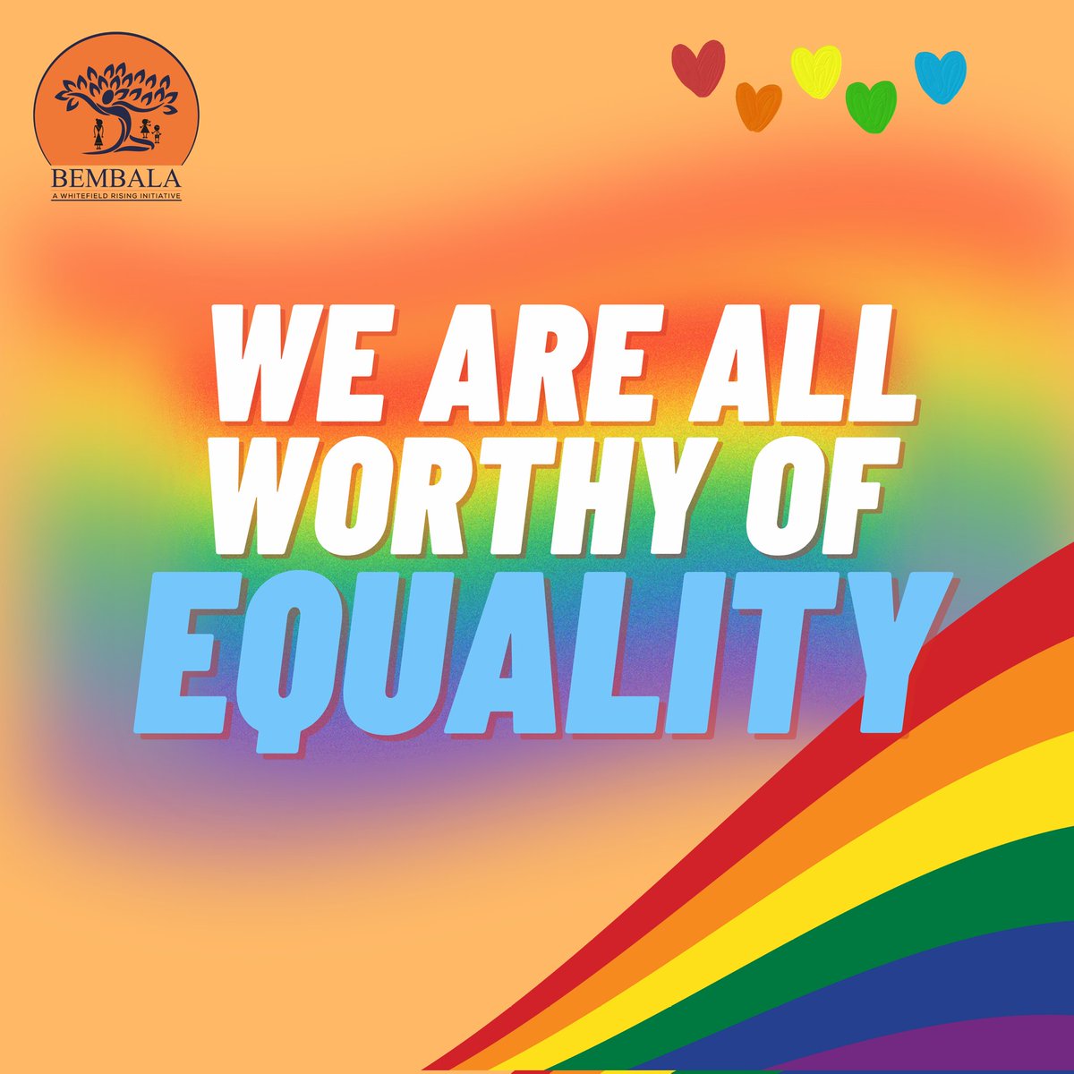 Equality has no gender. 
Bembala,is always striving to be more inclusive. 
We learn and unlearn everyday. Our emotional and empathetic support also includes the rainbow community, with unconditional time, free with privacy and confidentiality. 
#HappyPrideMonth to everyone 💛.