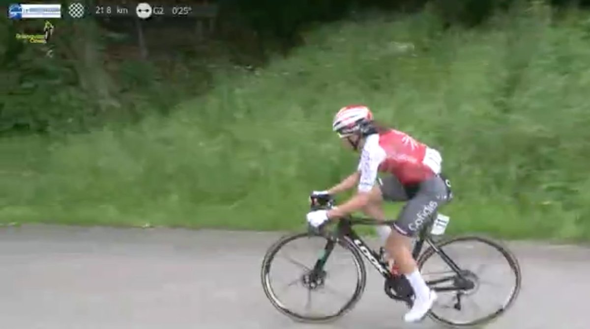 L'échappée de <a href="/KernSpela/">spela.kern</a> a été reprise, désormais nous retrouvons un duo de tête. Morgane Coston se trouve à 25" d'avance de la tête de couse à 20km de l'arrivée. 

#AlpesGresivaudanClassic