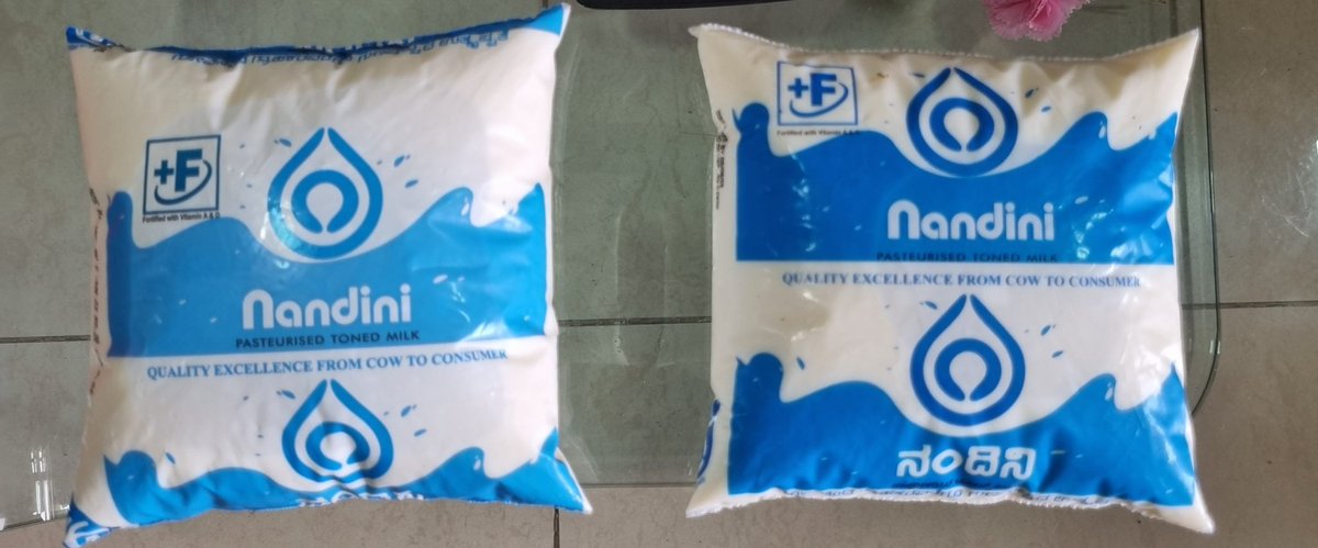 Observation on Nandini milk. The left one delivered from milkbasket, right one from bbdaily.

There is difference in colour and the details on the back. One is from Bangalore and one from Kolar but the branding inconsistency raises doubts on legitimacy.

@kmfnandinimilk ?