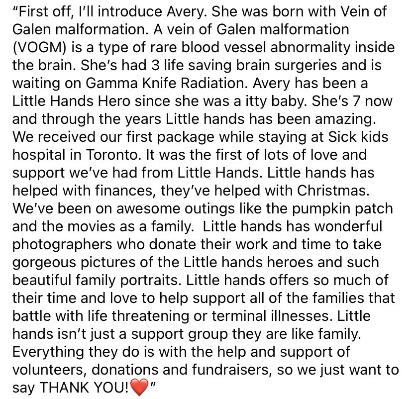 Meet Avery and read what Little Hands means to her family.
We need your help to continue to support Avery and others. Please click here (littlehandskids.org/donate) to make a donation so our help can keep holding up families like Avery’s.
#littlehandsfamily
#littlehandskidsforacause